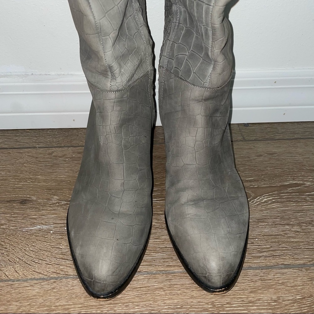 Gray Crocodile Pattern Knee-High Boots - image 8